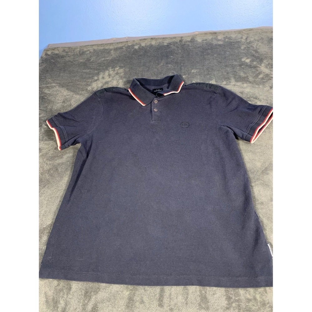 Armani Exchange Men's Polo L Blue Two-button Placket Shirt Short Sleeve Cotton